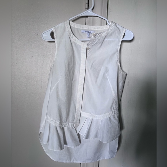 10 Crosby Derek Lam Tops - White Poplin Cotton Tank with Ruffled Hem.